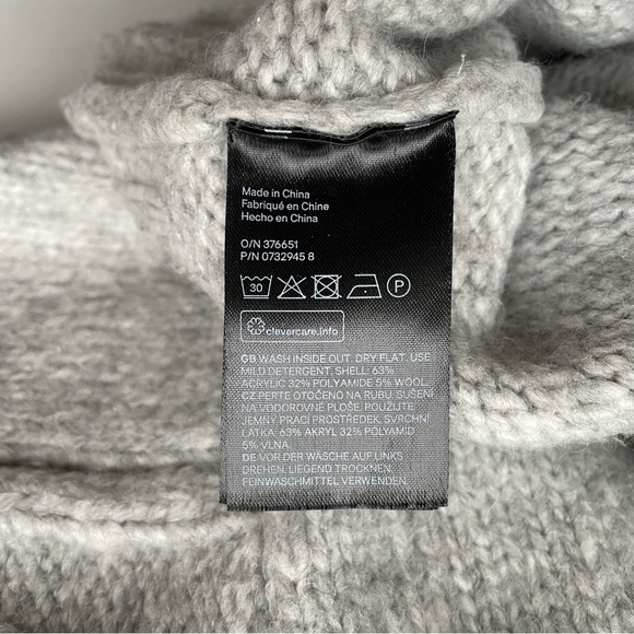 H&M Boxy Gray Cable Popcorn Chunky Knit Oversized Crewneck Wool Blend Sweater XS - Picture 7 of 10